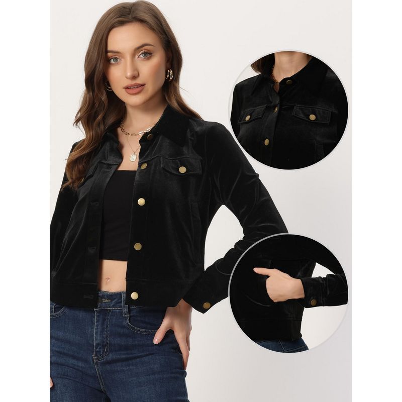 Allegra K Women's Cropped Velvet Retro Button Up Slash Pockets Old Fashion Casual Jackets, 2 of 6