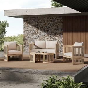 Christopher Knight Home Bonita Outdoor 4 Piece Rope Weave Acacia Wood Seating Set with Cushions - 1 of 4