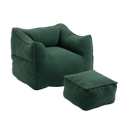 MOONMISS Chenille Foam Bean Bag Chair with Ottoman Armrests and Back Support