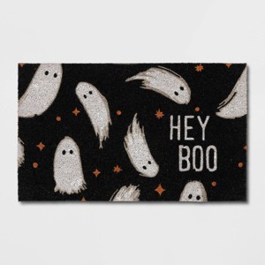 1'6"x2'6" Halloween 'Hey Boo' Coir Doormat Black - Hyde and EEK! Boutique™: Outdoor Ghost Pattern, Medium Pile - 1 of 4