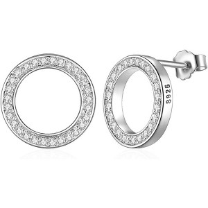 Sterling Silver Huggie Earrings - 11mm CZ Halo Circle Open Design, Hypoallergenic Minimalist Birthday Gift - 1 of 4
