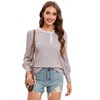 Womens Tops with Lace Trim Neckline Long Sleeve Front Button Ribbed Knit Tops Vintage Tops Pullover Sweater Babydoll Tops,Light Brown - 2XL - 3 of 4