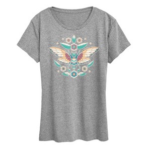 Women's - Instant Message - Boho Cicada Flowers Short Sleeve Graphic T-Shirt - 1 of 4