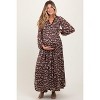 PinkBlush Brown Floral Chiffon Lace Trim Back Tie Maternity Maxi Dress - 3 of 4