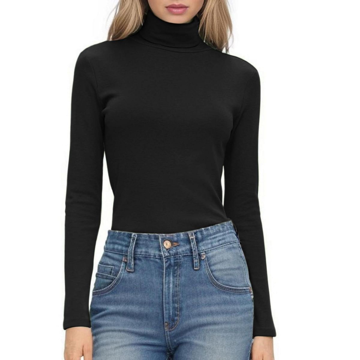 HOTOUCH Women' Turtleneck Long Sleeve Shirts Casual Basic T Shirts Lightweight Base Layer Solid Slim Fit Tops Beige