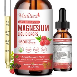 Mulittea Magnesium Glycinate Liquid Drop - for Sleep, Bone, Muscles, Energy, Sugar-Free, Raspberry Flavor, 2 Fl Oz - 1 of 4