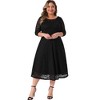Agnes Orinda Women's Plus Size Floral Lace Round Neckline 3/4 Sleeves Midi A Line Dresses White - 3 of 4
