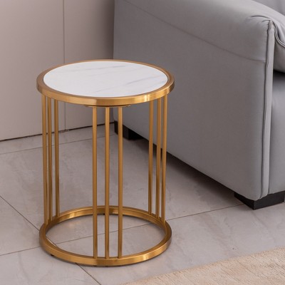 DOMETOUR Sintered Stone Round Side/End table with Golden Stainless Steel Frame