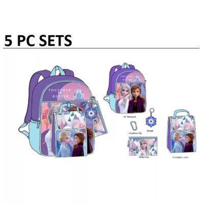 Disney Frozen Kids School Backpack 16" 5PC Lunch Kit, Keychain, Carbonator clip, keychain, and utility case