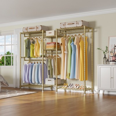 Classic V6 Gold Wire Portable Garment Rack with Adjustable Shelves