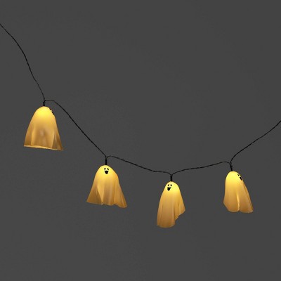 20ct LED Fabric Happy Ghost Halloween Indoor Outdoor Novelty String Lights White/Black - Hyde and EEK! Boutique™