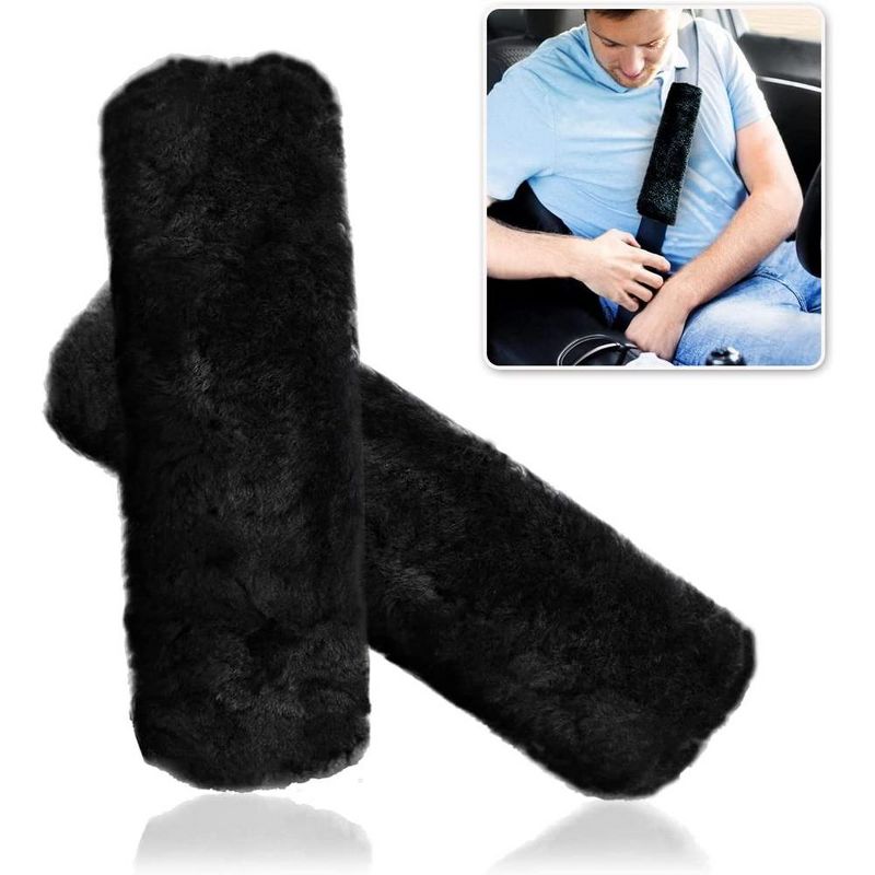 Zone Tech Car Soft Faux Sheepskin Seat Belt Comfortable Shoulder Pad Gray or Black, 1 of 7
