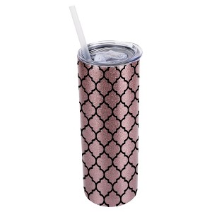 Elanze Designs Bubblegum Pink 20 Ounce Double Wall Stainless Steel Glitter Travel Tumbler With Sliding Lid And Straw, Moroccan Pattern - 1 of 4