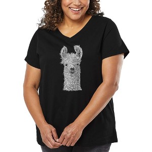 LA Pop Art Women's Word Art V-Neck - Llama - 1 of 4