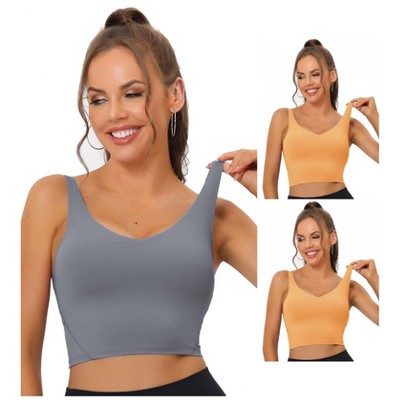 Allegra K Women's Workout Fitness Longline Wireless Padded Sports Bras Multicolored