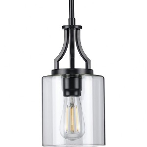 Progress Lighting Lassiter 1-Light Mini-Pendant, Matte Black, Clear Glass Shade - 1 of 2