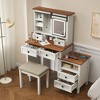 HDZNVF 46.5 inch Farmhouse Makeup Vanity Desk with Side Cabinet and Cushioned Stool - 3 of 4