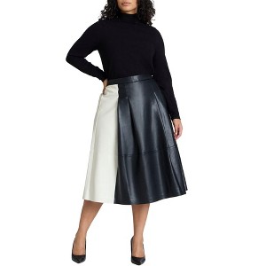ELOQUII Women's Plus Size Colorblocked Faux Leather Full Midi Skirt - 1 of 4
