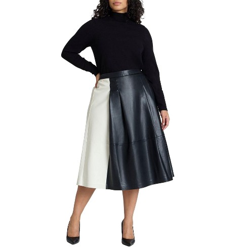 Eloquii Women s Plus Size Colorblocked Faux Leather Full Midi Skirt Target