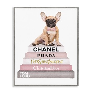 Stupell Industries Watercolor Bookstack French Bulldog Framed Giclee Art - 1 of 4