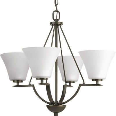 Progress Lighting Bravo 4-Light Chandelier, Antique Bronze, White Etched Glass