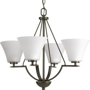 Progress Lighting Bravo 4-Light Chandelier, Antique Bronze, White Etched Glass - 1 of 2