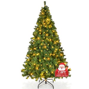 7.5ft Pre-Lit Christmas Tree with 400 Warm Lights, 1405 Tips, Hinged Branches, Full Artificial Pine Tree with Metal Stand - 1 of 4