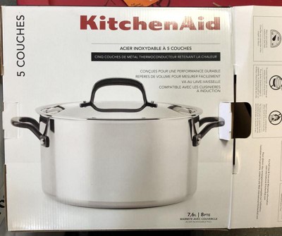 KitchenAid 5-Ply Clad Stainless Steel Stockpot with Lid, 6-Quart