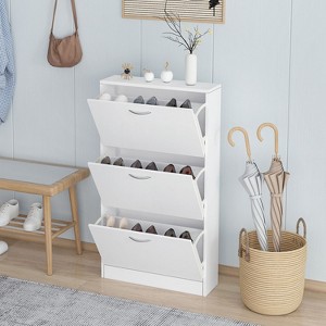 KTMBDW Shoe Cabinet with 3 Flip Drawers, Hidden Wood Shoe Cabinet, Freestanding Shoe Storage Cabinet for Entryway, Hallway, White - 1 of 4