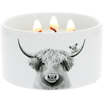 Pavilion Gift Company - Highland Cow - 10 oz - 100% Soy Wax Reveal Triple Wick Candle Scent: Tranquility - Flame Candles