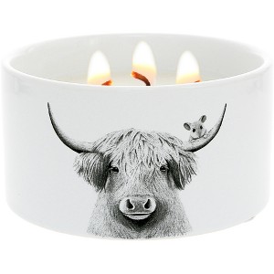 Pavilion Gift Company - Highland Cow - 10 oz - 100% Soy Wax Reveal Triple Wick Candle Scent: Tranquility - Flame Candles - 1 of 4
