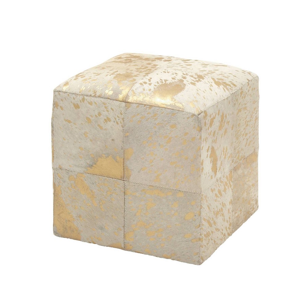 Photos - Pouffe / Bench Contemporary Square Cowhide Leather Stool Ottoman Gold - Olivia & May