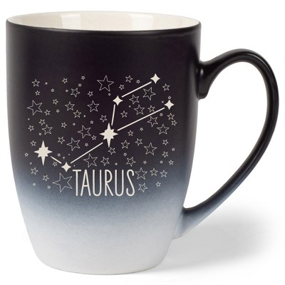 100 North Zodiac Design 10 Ounce Black and White Two Toned Ombre, Comfortably Fits Your Hands, Ceramic Tea Coffee Cup Mug, Taurus