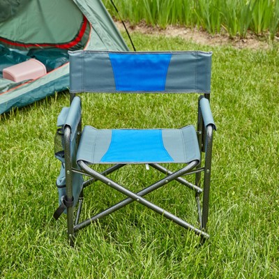 VisioGear Folding Chair, Padded Folding Outdoor Chair with Storage Pockets, Directors Chair for Camping, Blue & Gray, 21.7"*16.9"*29.5"