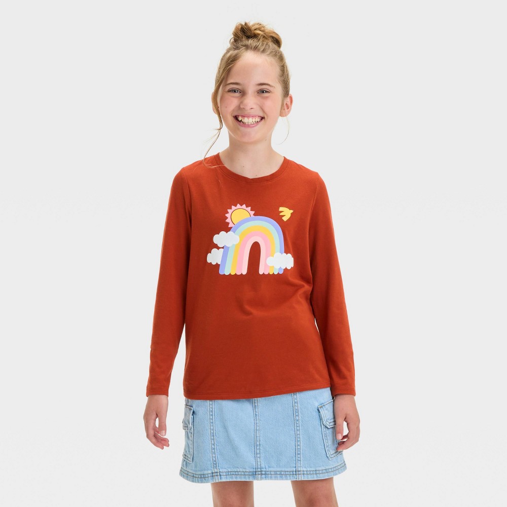 Girl Long Sleeve Rainbow Graphic T-Shirt