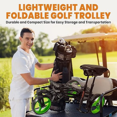 Jovial Black and Green 3-Wheel Foldable Golf Push Cart