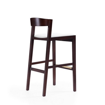 Danish Modern Ivory Faux Leather Beech Wood Barstools - Set of 3