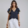 Knit & Lounge Women’s Mixed Floral Print Short Sleeve Blouse V-Neck Button Front Relaxed Fit Lightweight Top - 4 of 4