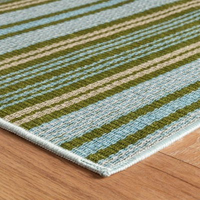 Blue and Green Stripe Synthetic Runner Rug 2.5x8