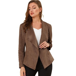 Allegra K Women's Faux Suede Lapel Draped Outwear Open Front Jacket - 1 of 4