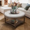 FURNIinspire Ottomans And Benches Large Round Waterproof Ottoman Coffee With Wooden Shelf Storage, Ottoman Linen, Light Grey, 31.49"*31.49"*18.50" - 2 of 4
