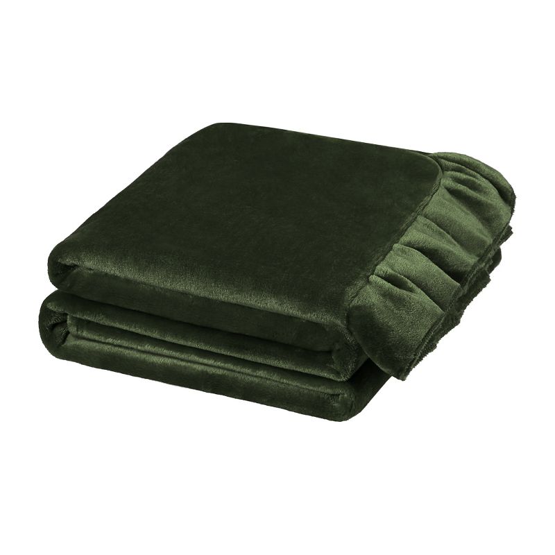 PiccoCasa Flannel Fleece Luxury Sofa with Ruffle Trim Lightweight Plush Microfiber Solid Blanket, 1 of 9