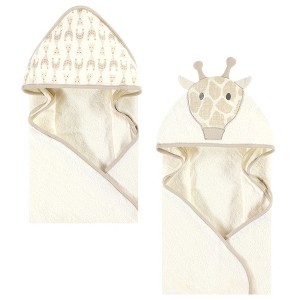 Hudson Baby Cotton Animal Face Hooded Towel, Modern Giraffe 2-Piece, One Size - 1 of 4