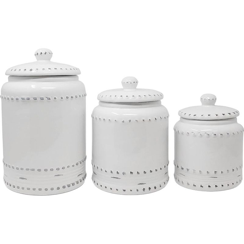 KOVOT 3 Piece Ceramic Canister Set With Air-Sealed Lids & Bonus Decal Labeling Stickers - Ivory White With Antique-Style Finish (108oz, 86oz, & 40oz), 1 of 7