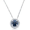 Pompeii3 1/2ct Blue Sapphire & Diamond Halo Vintage Pendant 14k White Gold & 18" - 2 of 4