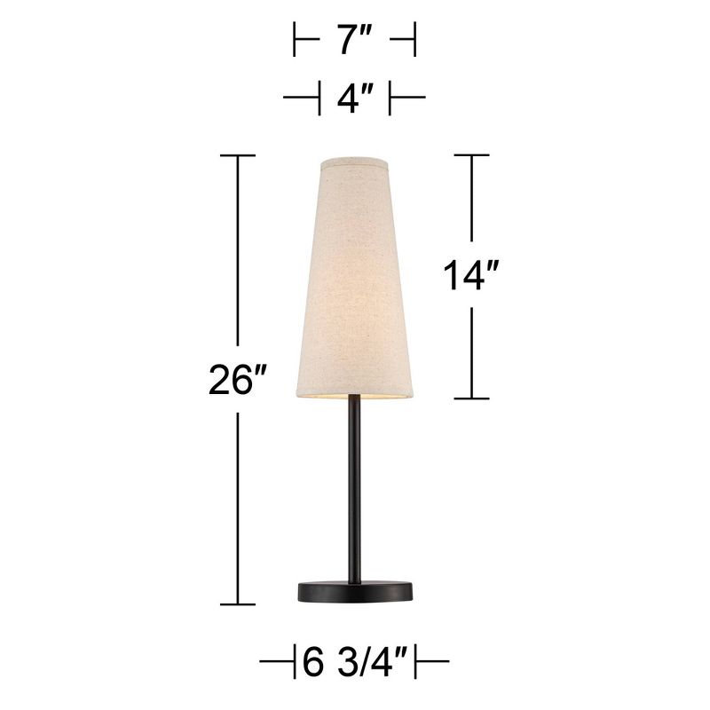 360 Lighting Modern Table Lamps 26" High Set of 2 Dark Espresso Bronze Metal Off White Linen Cone Shade for Bedroom Living Room House Home Nightstand, 4 of 7