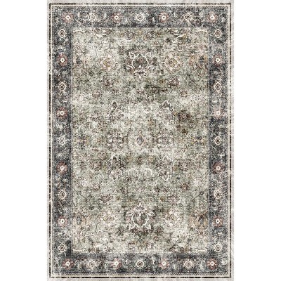 Washable Vintage Floral Printed Floor Carpet,Non-Slip Traditional Low Pile Rugs