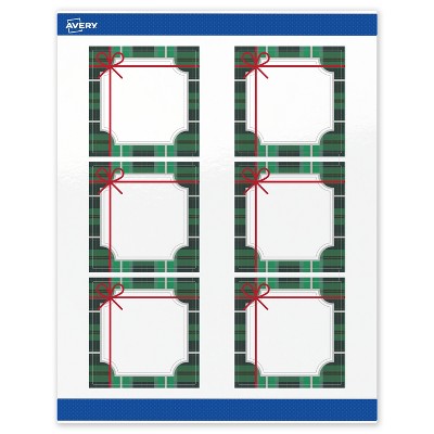 Avery Labels, 3" x 3", Silver-Green Plaid, Glossy, 60ct