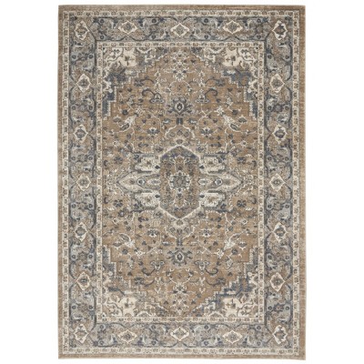 Beige & Grey Synthetic 45.67" Round Area Rug with Stain-Resistant Finish