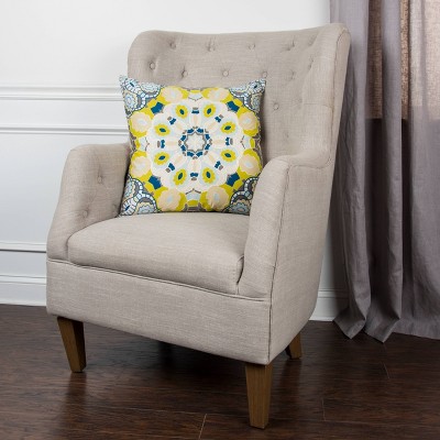 20" Square Embroidered Cotton Medallion Throw Pillow
